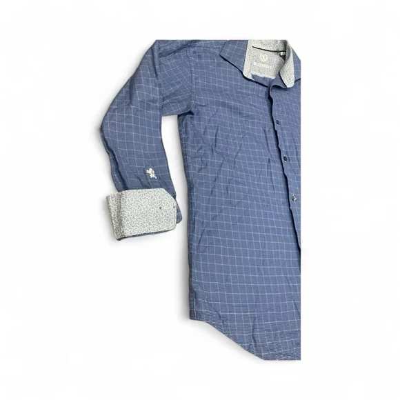 Bugatchi Blue Preppy Plaid Men's Button Up Shirt with Floral Cuffs 32/33, 15 - Picture 3 of 6
